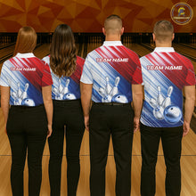 Load image into Gallery viewer, Red And Blue Strike Bowling Shirt For Women Custom Polo Quarter-Zip Bowling Team Jersey NYN3679