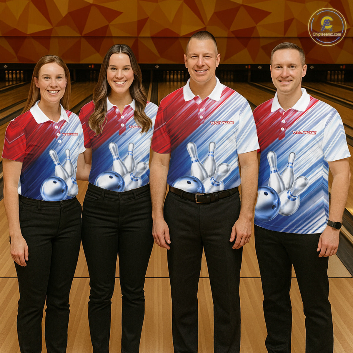 Red And Blue Strike Bowling Shirt For Women Custom Polo Quarter-Zip Bowling Team Jersey NYN3679
