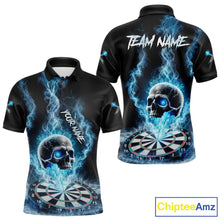 Load image into Gallery viewer, Custom Blue Ice Smoke Skull Dartboard Darts Polo Shirt For Men Dart League Jerseys NYN2122