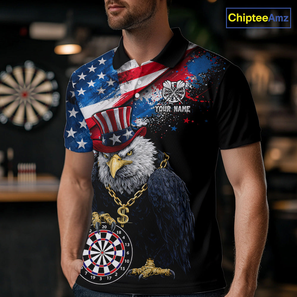 Personalized American Flag Splatter Eagle Dart Shirts For Men Patriotic Dart Polo & 1/4-Zip Jersey NYN2777