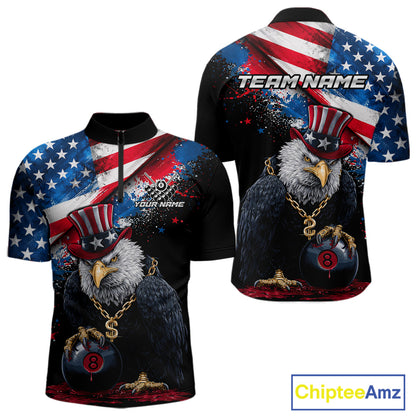 Custom American Flag Splatter Eagle 8 Ball Pool Billiard Shirts For Men Patriotic Billiard Team Jersey NYN2778