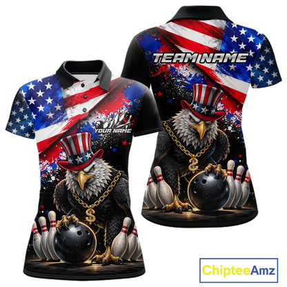 Custom American Flag Splatter Eagle Bowling Team Shirts For Men Patriotic Outfits Bowling Jersey NYN2779