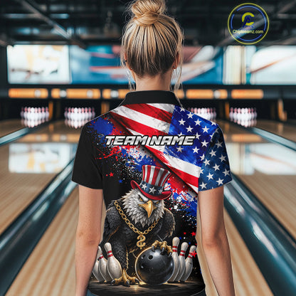 Custom American Flag Splatter Eagle Bowling Team Shirts For Men Patriotic Outfits Bowling Jersey NYN2779