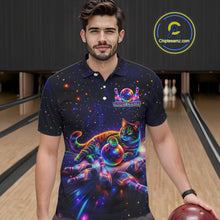 Load image into Gallery viewer, Funny Cat Bowling Polo Quarter-Zip Shirts For Men Custom Colorful Bowling Galaxy Team Jerseys NYN3417