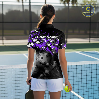 Custom Black & Purple Camo Women Pickleball League Jerseys Grunge Pickleball Paddle Shirts NYN2137