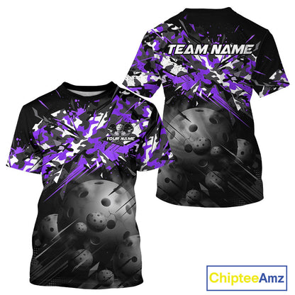 Custom Black & Purple Camo Men Pickleball League Jerseys Grunge Pickleball Paddle Shirts NYN2137