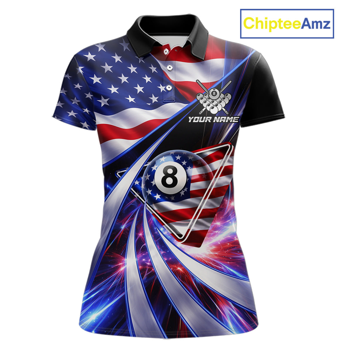 Personalized Colorful Galaxy American Flag 8 Ball Pool Billiard Shirts For Women Billiard Attire Gifts NYN2791