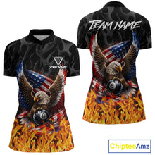 Load image into Gallery viewer, Personalized Fire Flame US Flag Eagle 8 Ball Pool Billiard Shirts For Women Patriotic Billiard Gifts NYN2793