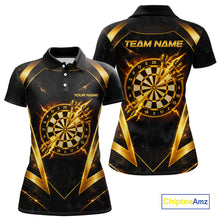 Load image into Gallery viewer, Black Yellow Dartboard Camo Women Darts Polo &amp; 1/4-Zip Shirt Custom Thunder Dart Team Jersey NYN3008