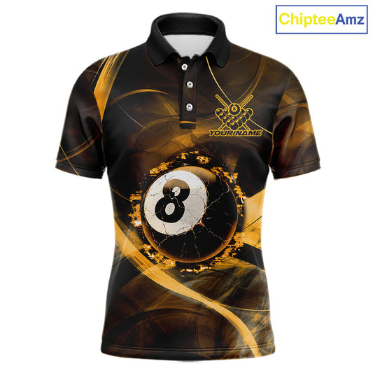 
Yellow Smoke Cracked 8 Ball Pool Shirt For Men Custom Billiard Polo Quarter Zip Team Jersey