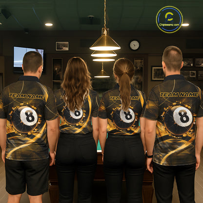 Smoke Cracked Billiard 8 Ball Pool Shirt For Men Custom Billiard Polo & 1/4 Zip Team Attire | Yellow NYN3421