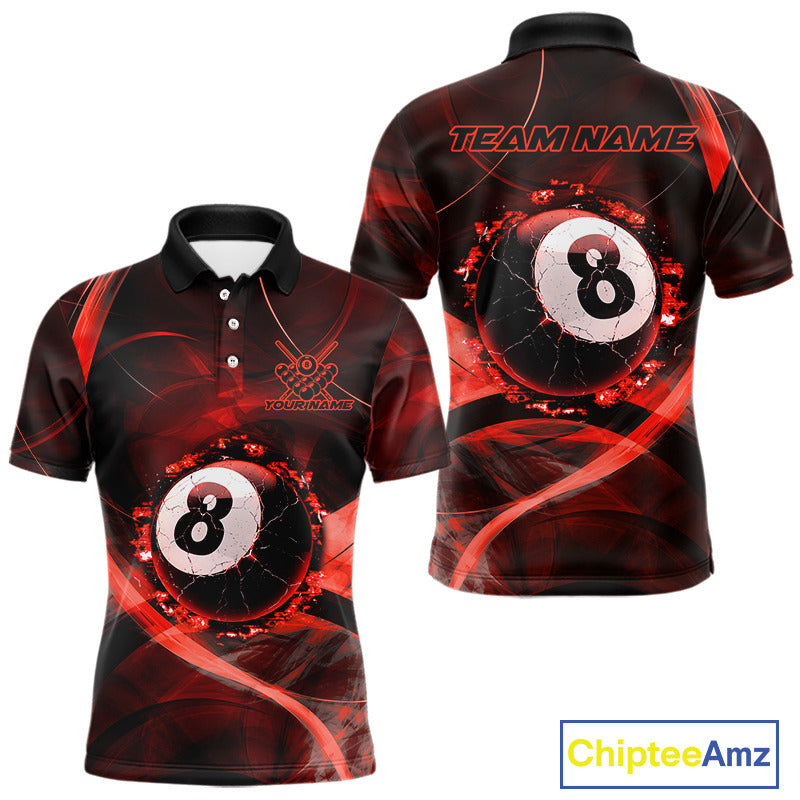 Red Smoke Cracked 8 Ball Pool Shirt For Men Custom Billiard Polo Quarter Zip Team Jersey