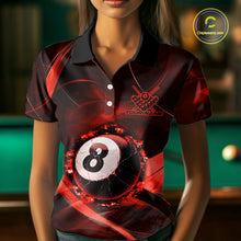 Load image into Gallery viewer, Smoke Cracked Billiard 8 Ball Pool Shirt For Women Custom Billiard Polo &amp; 1/4 Zip Team Attire | Red NYN3422