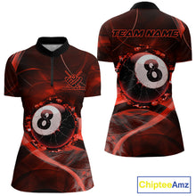 Load image into Gallery viewer, Red Smoke Cracked 8 Ball Pool Shirt For Women Custom Billiard Polo Quarter Zip Team Jersey