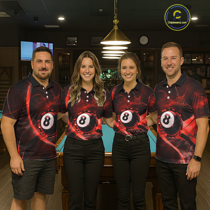 Smoke Cracked Billiard 8 Ball Pool Shirt For Men Custom Billiard Polo & 1/4 Zip Team Attire | Red NYN3422
