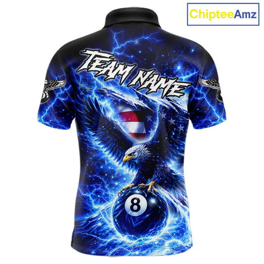 Torn US Flag Thunder Eagle Pool 8 Ball Men Billiard Shirt Custom Patriotic Billiard Apparel|Blue NYN2638