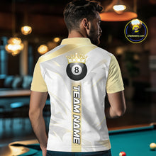Load image into Gallery viewer, Personalized White And Gold Crown 8 Ball Pool Billiard Polo &amp; 1/4 Zip For Men, Billiard Team Attire NYN3014