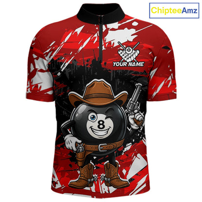 Funny billiard 8 ball cowboy gun shirt for men custom grunge billiard team attire red