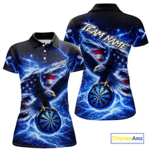 Load image into Gallery viewer, Thunder Torn US Flag Eagle Dartboard Women Darts Polo Shirt Custom Patriotic Dart League Shirt NYN2649