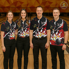 Load image into Gallery viewer, Grunge Black &amp; Red Strike Bowling Ball &amp; Pins Shirts For Women Personalized Bowling Team Outfits NYN3186