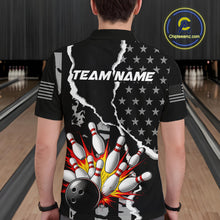 Load image into Gallery viewer, Grunge Black US Flag Strike Bowling Ball &amp; Pins Shirts  For Men Custom Patriot Bowling Team Outfits NYN3186