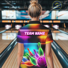 Load image into Gallery viewer, Womens Neon Light Bowling Team Shirts Personalized Colorful Ball &amp; Pins Bowling Attire NYN3449