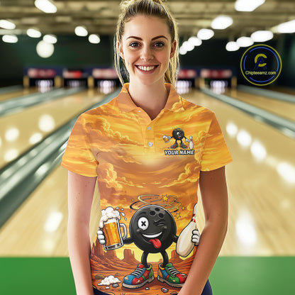 Womens Funny Beer Bowling Ball Shirts For Men Custom Team Polo Quarter-Zip Bowling Jerseys NYN3454
