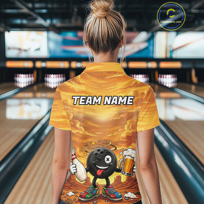 Womens Funny Beer Bowling Ball Shirts For Men Custom Team Polo Quarter-Zip Bowling Jerseys NYN3454
