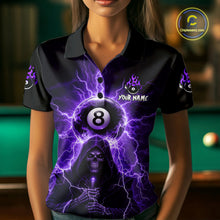 Load image into Gallery viewer, Grim Reaper Thunder Purple 8 Ball Pool Women Polo &amp; 1/4-Zip Shirt Custom Billiards Ball Jerseys NYN2432