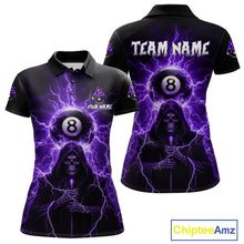 Load image into Gallery viewer, Grim Reaper Thunder Purple 8 Ball Pool Women Polo &amp; 1/4-Zip Shirt Custom Billiards Ball Jerseys NYN2432
