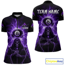Load image into Gallery viewer, Grim Reaper Thunder Purple 8 Ball Pool Women Polo &amp; 1/4-Zip Shirt Custom Billiards Ball Jerseys NYN2432