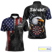 Load image into Gallery viewer, Personalized Grunge American Flag Eagle Men's Darts Polo Shirt Mockup, USA Dart Tournament Uniform
