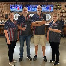 Load image into Gallery viewer, Dart team wearing American Flag Eagle Custom Jerseys, Personalized Dart Tournament Uniforms