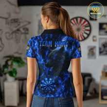 Load image into Gallery viewer, Custom Black Blue Flames Wolf Dartboard Dart Women Polo Shirt Outfits Dart Jerseys NYN1617