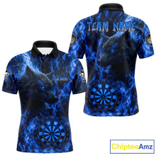Load image into Gallery viewer, Custom Black Blue Flames Wolf Dartboard Dart Men Polo Shirt Outfits Dart Jerseys NYN1617