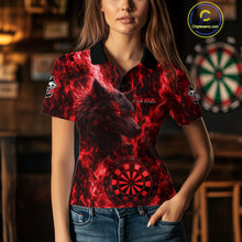 Load image into Gallery viewer, Custom Black Blue Flames Wolf Dartboard Dart Women Polo Shirt Outfits Dart Jerseys NYN1618