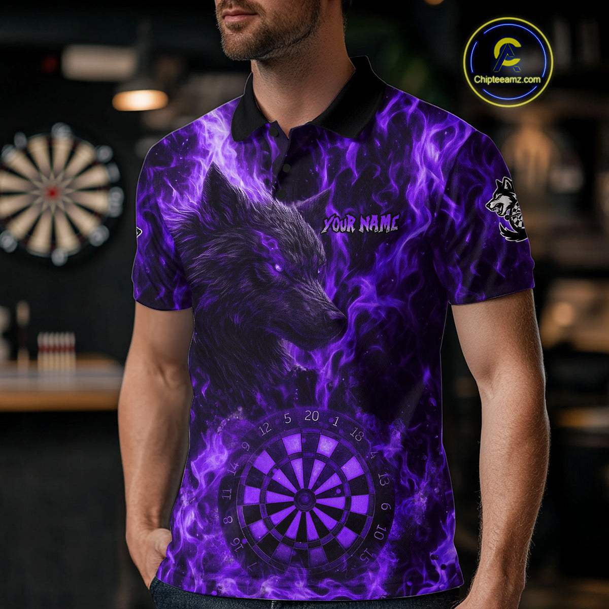 Custom Black Red Flames Wolf Dartboard Dart Men Polo Shirt Outfits Dart Jerseys NYN1619