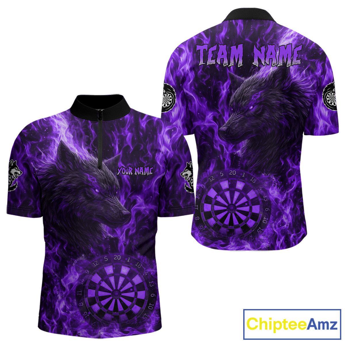 Load image into Gallery viewer, Custom Black Red Flames Wolf Dartboard Dart Men Quarter-Zip Shirt Outfits Dart Jerseys NYN1619