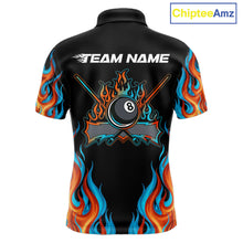 Load image into Gallery viewer, Red And Blue Flames 8 Ball Pool Billiard Team Shirt For Men Custom Billiard Balls Jerseys NYN2441