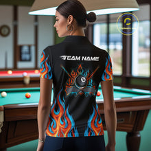 Load image into Gallery viewer, Red And Blue Flames 8 Ball Pool Billiard Team Shirt For Women Custom Billiard Balls Jerseys NYN2441