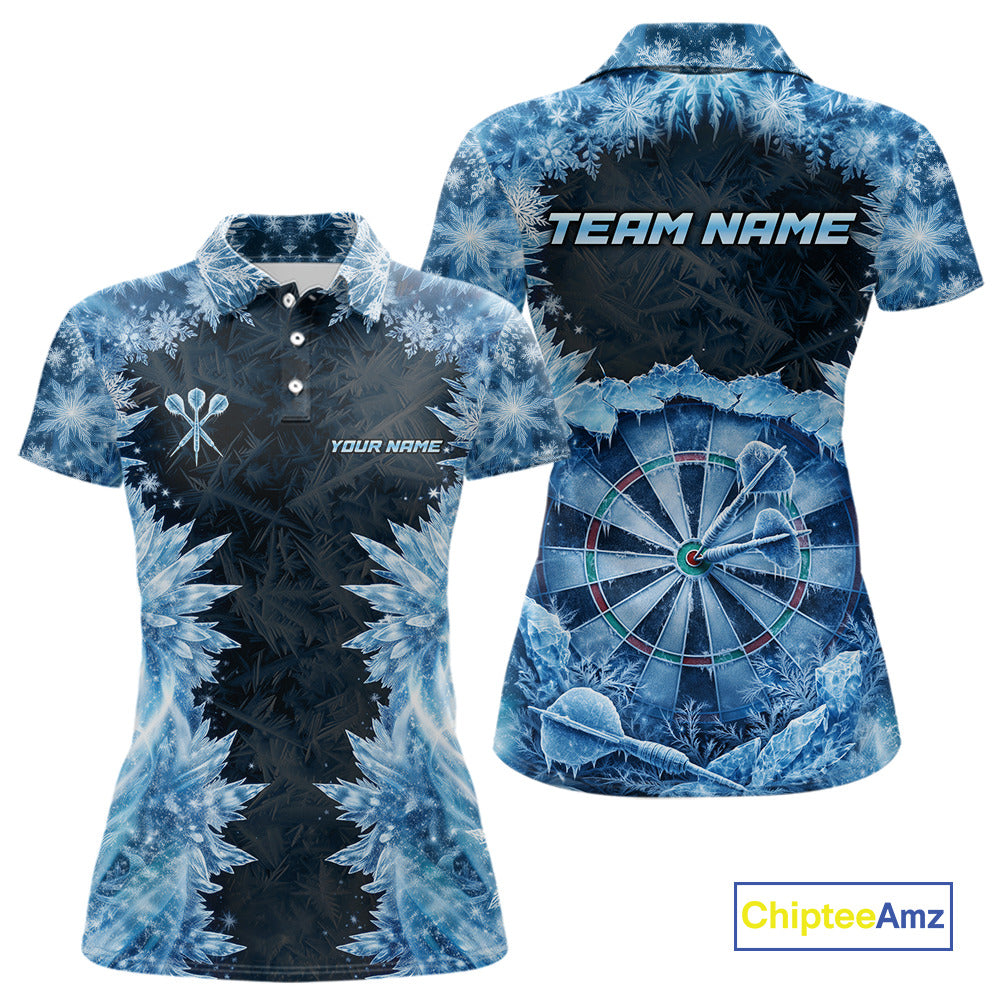Icy Snowflake Blue Dartboard Women Darts Polo & 1/4-Zip Shirts Custom Darts Clothing Team Shirt Jersey NYN3034