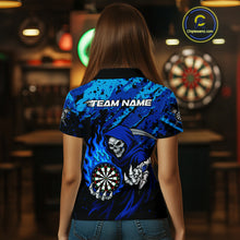 Load image into Gallery viewer, Custom Grim Reaper Blue Flames Dartboard Dart Women Polo Shirt Splatter Grunge Dart Jerseys NYN1631