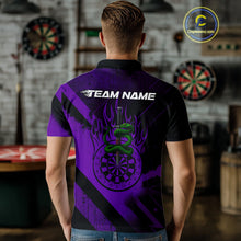 Load image into Gallery viewer, Custom Green Cobra Flames Dartboard Purple Grunge Dart Men Polo Jerseys Dart Shirt Gifts NYN1643
