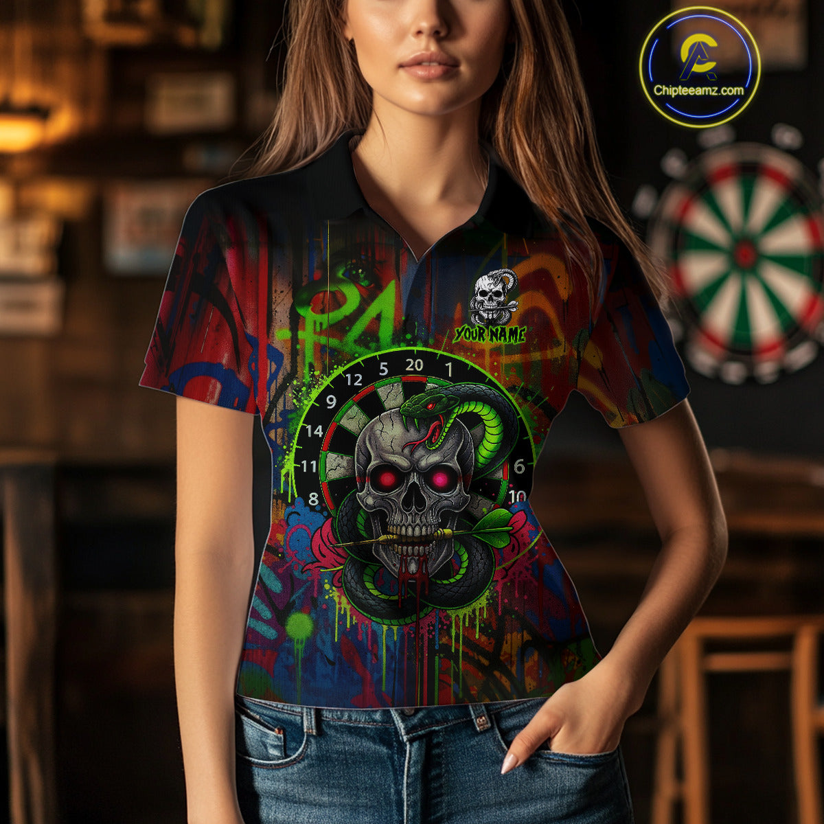 Colorful Cobra Skull Dartboard Custom Graffiti Women Darts Polo Shirt Shark Dart Jerseys NYN1924