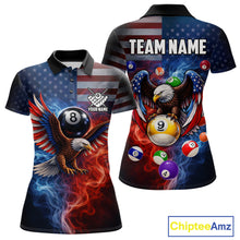 Load image into Gallery viewer, Blue &amp; Red Flames Eagle 8 Ball 9 Ball Pool Billiard Shirt For Women Custom US Flag Billiard Jersey NYN3050