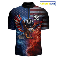 Load image into Gallery viewer, Blue &amp; Red Flames Eagle 8 Ball 9 Ball Pool Billiard Shirt For Men Custom US Flag Billiard Jersey NYN3050