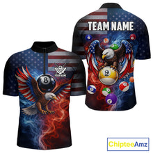 Load image into Gallery viewer, Blue &amp; Red Flames Eagle 8 Ball 9 Ball Pool Billiard Shirt For Men Custom US Flag Billiard Jersey NYN3050