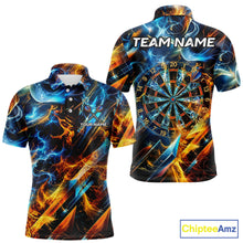 Load image into Gallery viewer, Icy And Fire Flame Dartboard Men Dart Polo &amp; 1/4-Zip Shirt Custom Red And Blue Dart Team Attire NYN3210