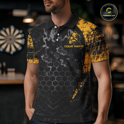 Grunge Black And Yellow Funny Bee Men Dart Polo & 1/4-Zip Shirt Custom Dart Team Jerseys NYN3211