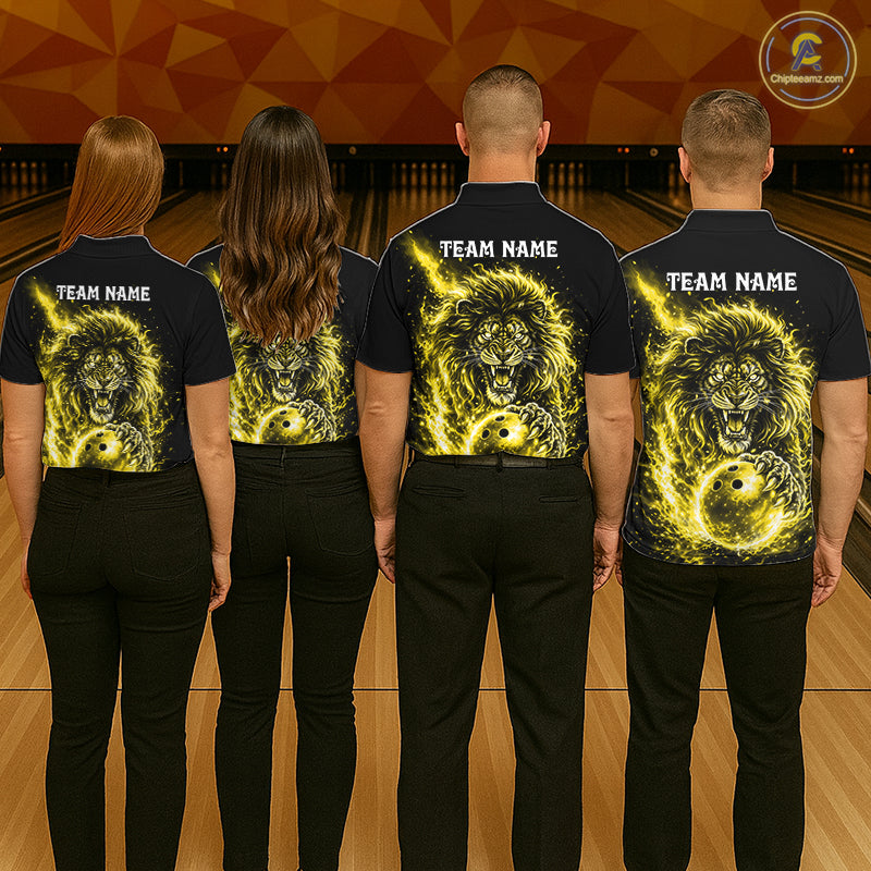 Personalized Yellow Flame Lion Bowling Shirts For Men Custom Fire Lion Team Bowling Jersey NYN4067